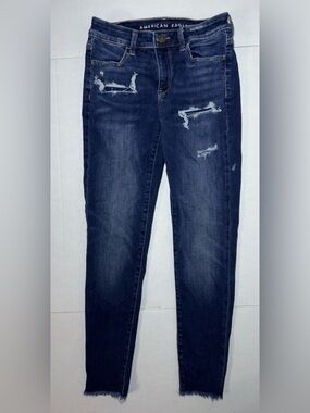 American Eagle Outfitters Dark Blue Distressed Skinny Jeans